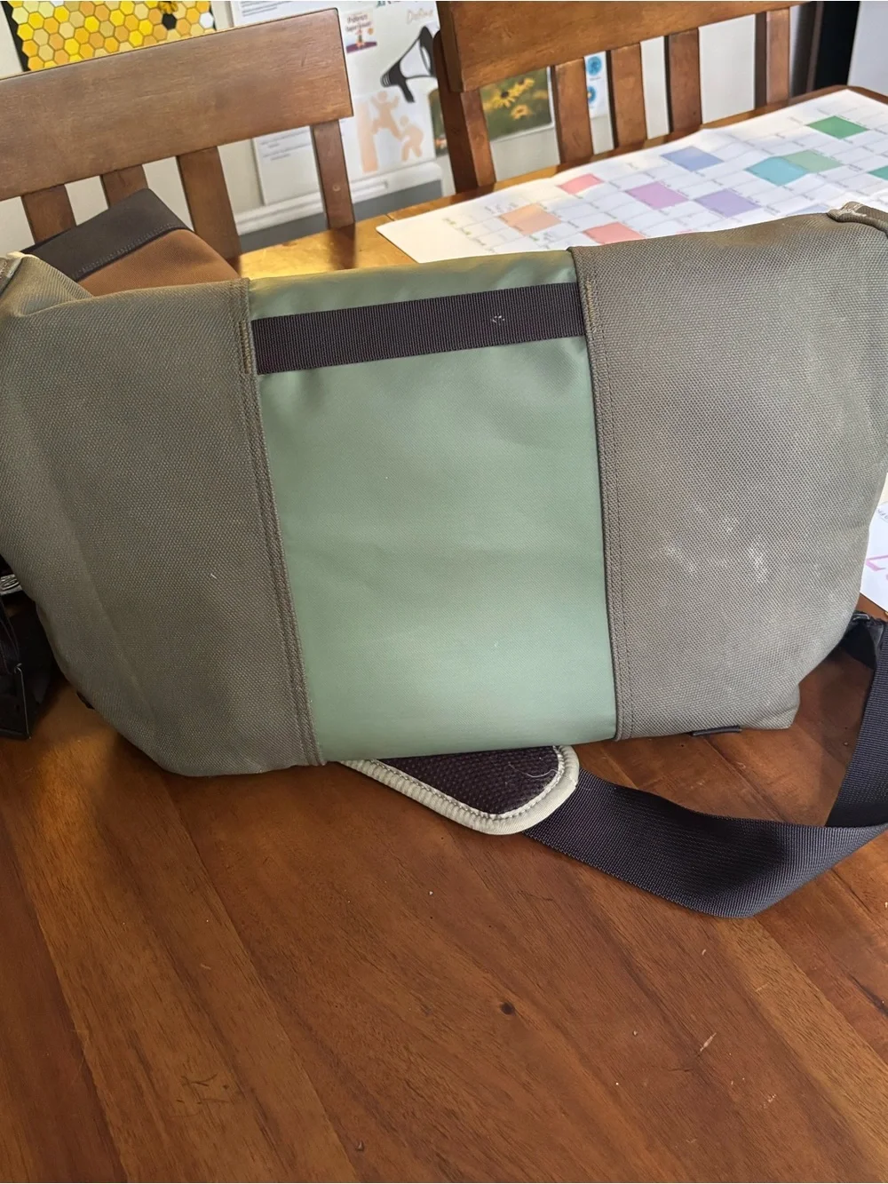 Timbuk2 medium Olive and Dark Gray Messenger Bag with Red Accent